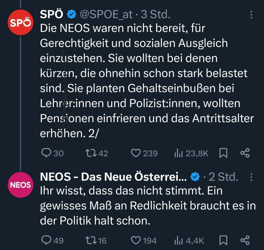 Schlagabtausch SPÖ und NEOS auf X